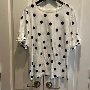 LOFT Polka Dot Ruffled Short Sleeved Top 16/18